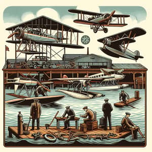 Vintage Seaplane Industry Illustration from Early 20th Century