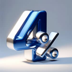 3D Number 4% Art: Royal Blue & Shimmering Silver Design