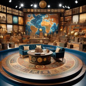 Historical Talk Show Studio Set: Ancient Artifacts, Maps & Books