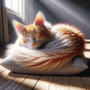 Tranquil White and Orange Domestic Cat Resting on Cushion
