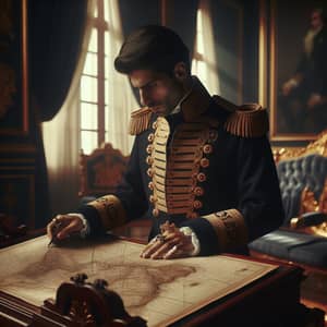 Royal Middle-Eastern Man in Navy Attire Studying Detailed Map