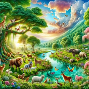 Whimsical Animals in Lush Green Meadow | Nature's Paradise