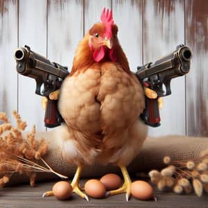 Chicken Armed with Two Pistols