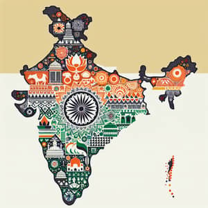 Artistic Map of India: Diverse Elements and Symbolism
