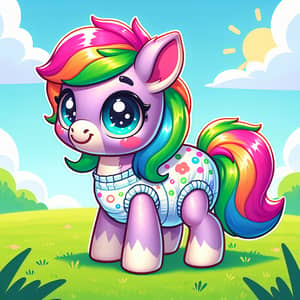 Colorful Cartoon Horse in Baby Diapers - Magical and Expressive
