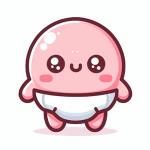 Adorable Round Pink Baby Character in Diapers