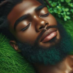 Tranquil Portrait of African American Man on Grass | Dreamlike Serenity
