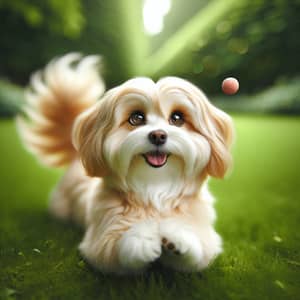 Fluffy Medium-Sized Dog Playing Fetch in Green Park
