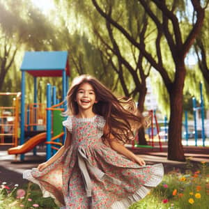 Joyful Hispanic Girl Playing in Sunny Park | Childhood Fun