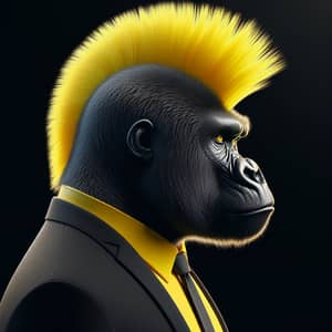 Punk Gorilla Portrait in Vantablack Suit with Mohawk