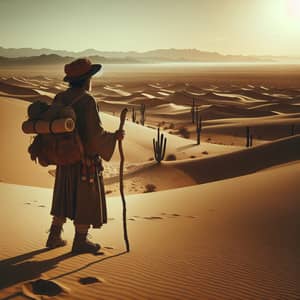 Solitary Traveler Trekking Across Vast Desert Landscapes