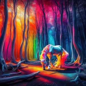 Vibrant Mystical Forest with Majestic Unicorn