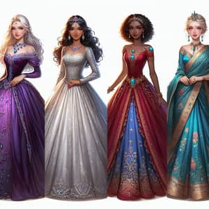 Four Fantasy Princesses in Exquisite Dresses | Magical Royalty
