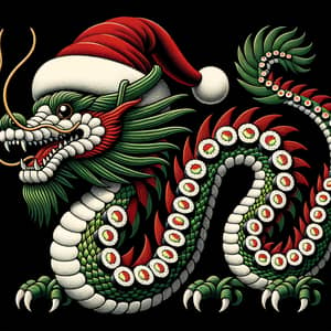 Whimsical Sushi Dragon in Santa Hat - Holiday Vector Art