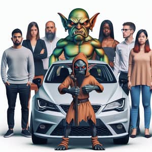 Angry Goblin Beside Seat Leon Surrounded by Diverse Group