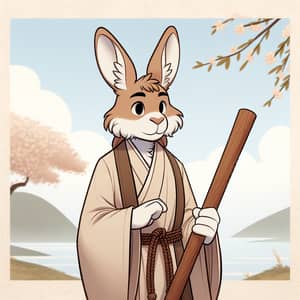 Anthropomorphic Rabbit Monk with Wooden Staff