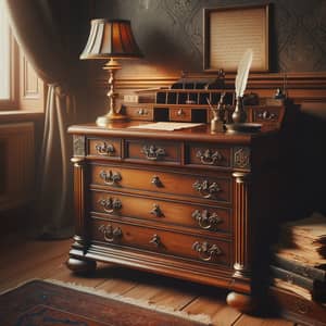 Vintage Wooden Bureau - Antique Brass Handles & Old-World Charm