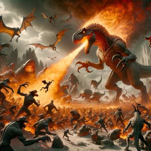 Fiery Dinosaur vs Demonic Creatures: Epic Fantasy Encounter