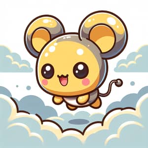 Cartoon Pikachu Bot Jumping in Cloudy Sky
