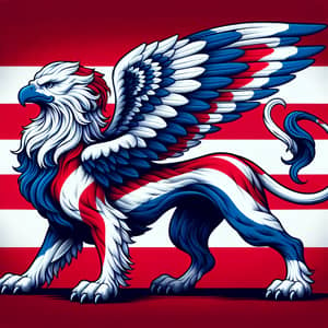Majestic Griffin in Red, White, Blue | Mythical Creature