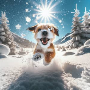 Playful Dog Enjoying Winter Snow | Joyful Scampering Scene