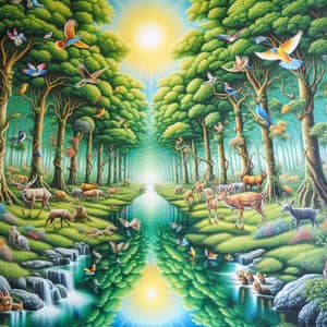 Nature Mural Depicting Harmony of Forest Wildlife