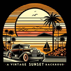 Vintage Sunset Backdrop with Retro-Inspired Whimsical Subject