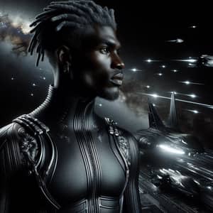 Regal Man of Black Descent in Cosmic Spacesuit - Space Exploration