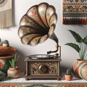 Vintage-Contemporary Gramophone with Bohemian Artistry