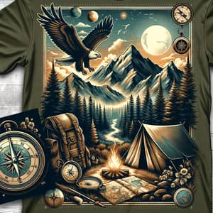 Adventure-Themed T-Shirt Design with Vintage Map and Wildlife Elements