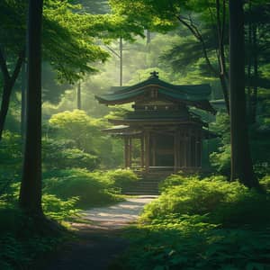 Serene Japanese Shrine in Lush Forest - Tranquil & Spiritual
