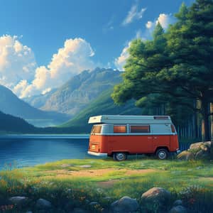 Camper Van by the Lake - Ultra Detailed Computer Art
