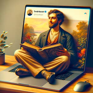 Pictorialist Style Portrait: Modern Youth with Book and Laptop