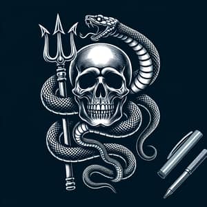 Skull and Snake T-Shirt Design with Trident | Custom Apparel Art