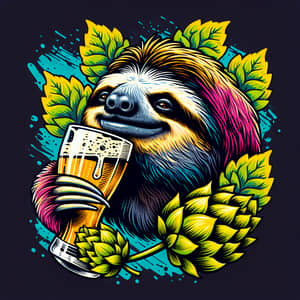 Vibrant Beer-Drinking Sloth Illustration for Craft Beer Culture