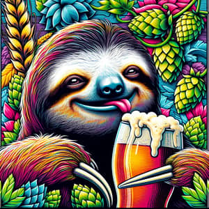 Whimsical Sloth Beer Illustration - Craft Brewery Artwork