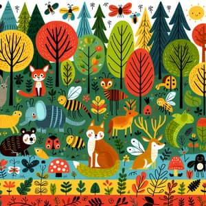 Colorful Woodland Creatures Illustration for Pre-School Children