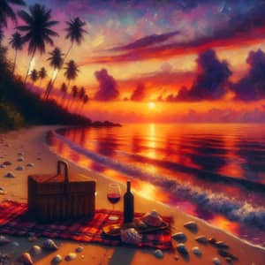 Romantic Sunset Beach Oil Painting Background