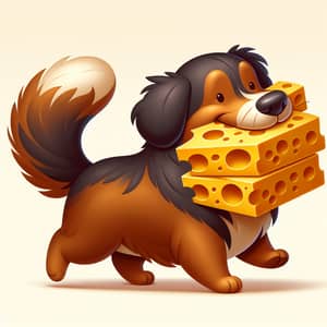 Playful Dog Carrying Cheese - Joyful and Fun Moment