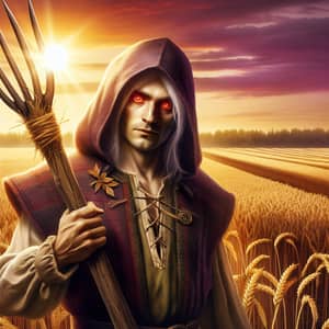 Fantasy Warrior Protecting Land in Golden Wheat Field