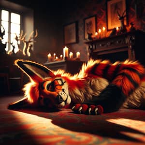 Tranquil Fox Character on Plush Carpet | Dramatic Candlelight Scene