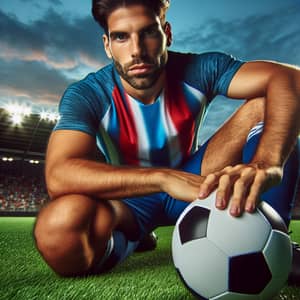 Professional South American Football Player Dribbling on Grass Field