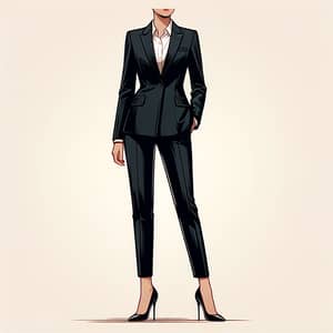 Elegant Professional Female in Black Silk Suit & High Heels