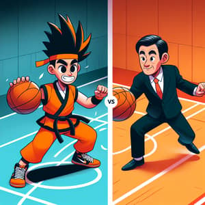 Animated Goku Playing Basketball vs Politician in Exciting Match