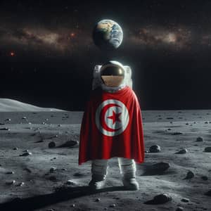 Tunisian Astronaut on Lunar Surface with Flag | Earth View