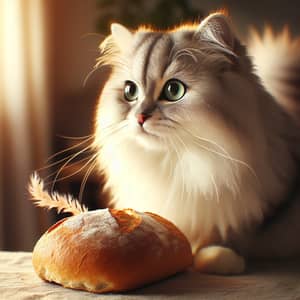 Charming Cat Enjoying Bread in a Cozy Setting