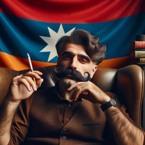 Luxurious Armenian Man Relaxing with Flag of Armenia