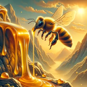 Bee Collecting Shiny Golden Honey from Mountain | Outdoor Scene