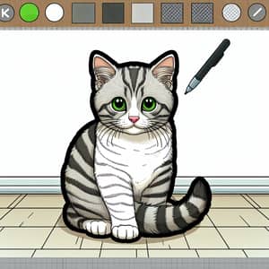 Illustration of a Striped Cat with Green Eyes