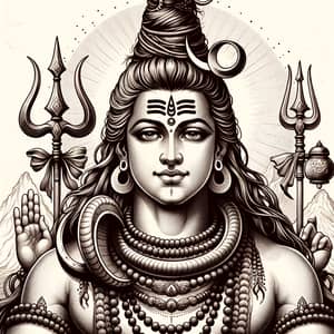 Detailed Illustration of Lord Shiva: Hindu Deity with Serene Expression
